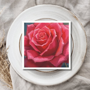 Red Rose Watercolor Formal Floral Wedding Napkin