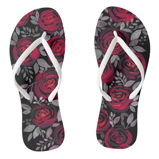 Red rose watercolor , watercolor flip flops (Footbed)