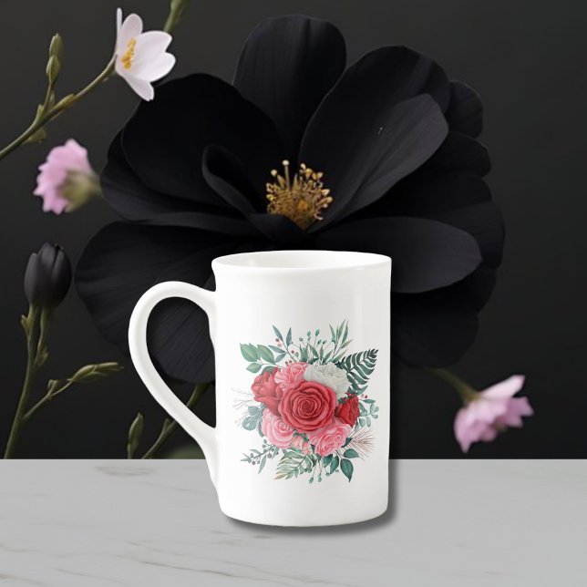 Red Rose Watercolor Wedding  Bone China Mug (Creator Uploaded)