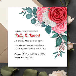 Red Rose Watercolor Wedding  Invitation
