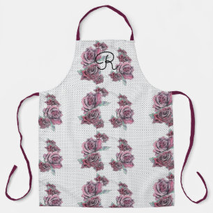 Red Rose Watercolor Womans Initial Apron