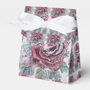 Red Rose Watercolour and Ink Party Cake Favor Box