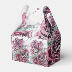 Red Rose Watercolour Art Party Cake Favour Box