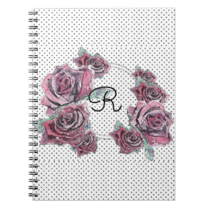 Red Rose Watercolour dot Womans Initial Notebook
