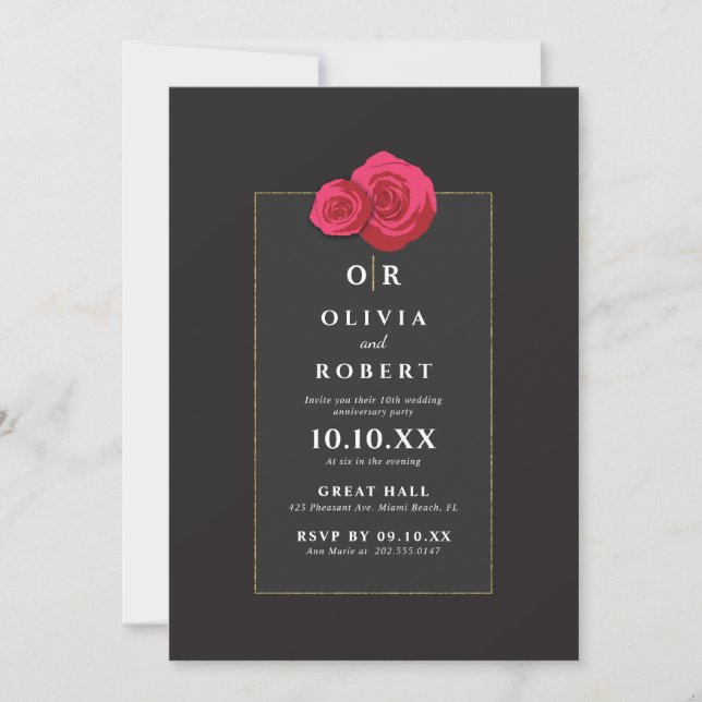 Red Rose Wedding Anniversary Invitation (Front)