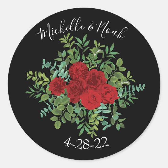Red Rose Wedding Classic Round Sticker (Front)