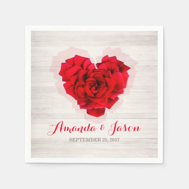 Red rose wedding cocktail paper napkins hhn01 (Front)