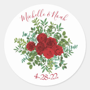Red Rose Wedding Elegant Classic Classic Round Sticker