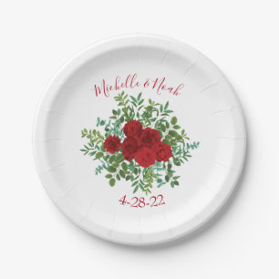 Red Rose Wedding Elegant Classic Paper Plate
