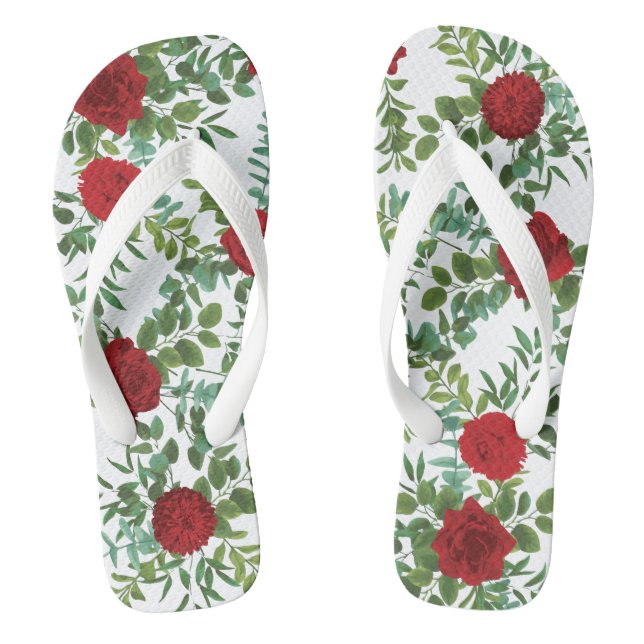 Red Rose Wedding Flip Flops (Footbed)