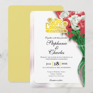 Red Rose Wedding Invitation - Gold Lettering 3