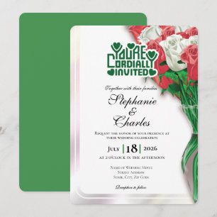 Red Rose Wedding Invitation - Green Lettering 4