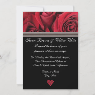 Red Rose Wedding Invitation with Grey Ribbon