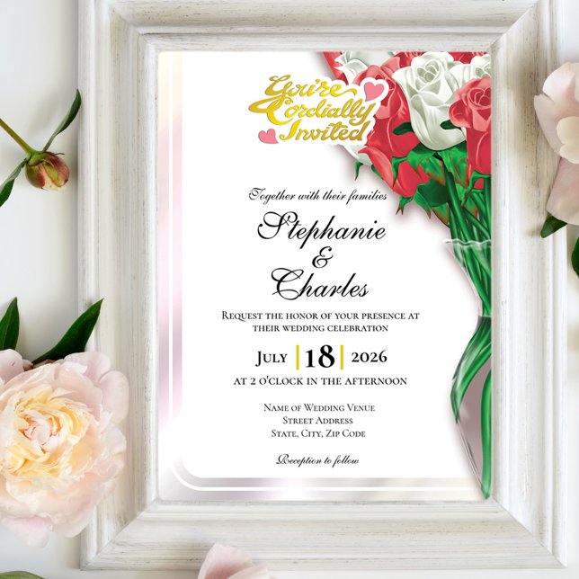 Red Rose Wedding Invite - Gold Letters 2 (Creator Uploaded)