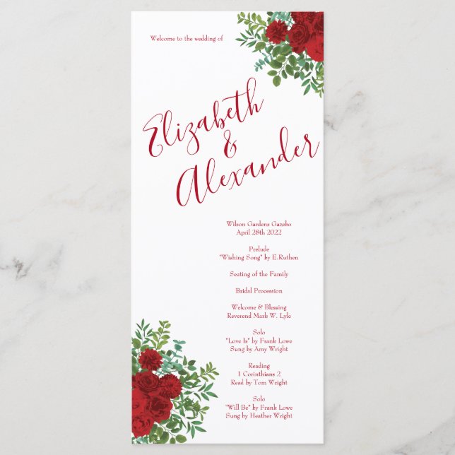 Red Rose Wedding Menu (Front)