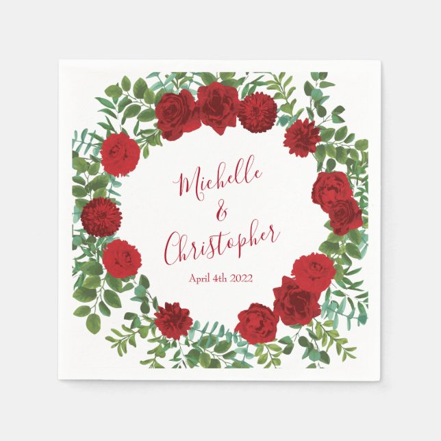 Red Rose Wedding Napkin (Front)