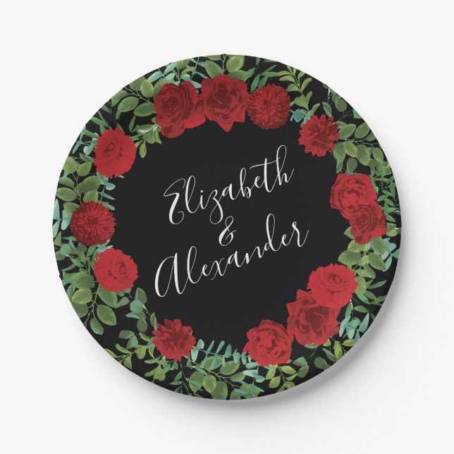 Red Rose Wedding Paper Plate (Front)