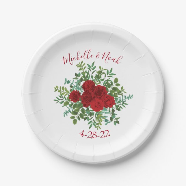 Red Rose Wedding Paper Plate (Front)