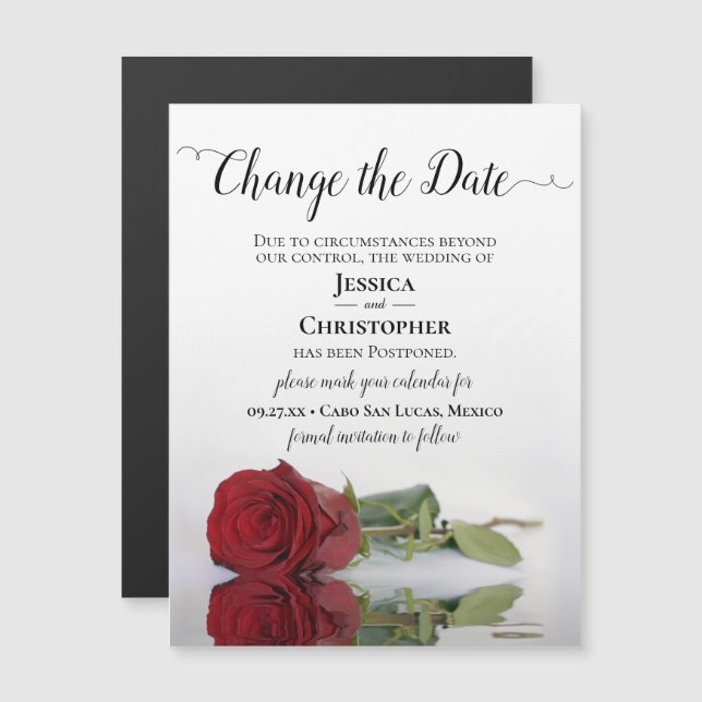 Red Rose Wedding Postponed Change the Date Magnet (Front/Back)