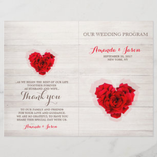 Red rose wedding program card hhn01