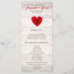 Red rose wedding program card hhn01<br><div class="desc">Heart shaped red rose on wood background wedding program. You will have to manually fold these program card. Matching products available. Search "hhn01" to see all products with this elegant / romantic red rose design. 8.5" x 11" book fold card wedding program also available in our collection.</div>