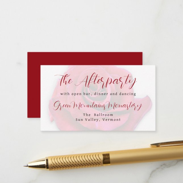 Red Rose Wedding Reception  Enclosure Card (Front/Back In Situ)