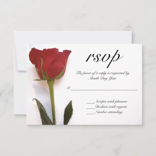 Red rose wedding RSVP Card (Front)