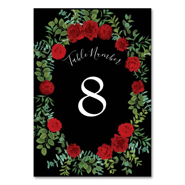 Red Rose Wedding Table Number (Back)