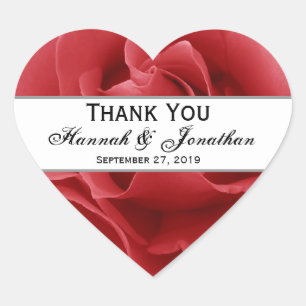 Red Rose Wedding Thank You Bride Groom Heart Sticker