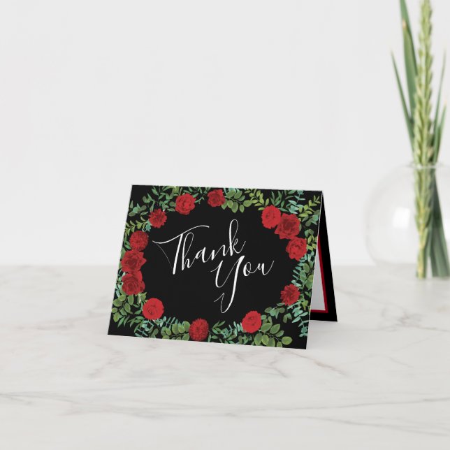 Red Rose Wedding Thank You Card (Front)