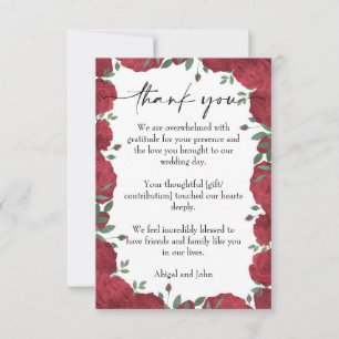 Red rose wedding  thank you card