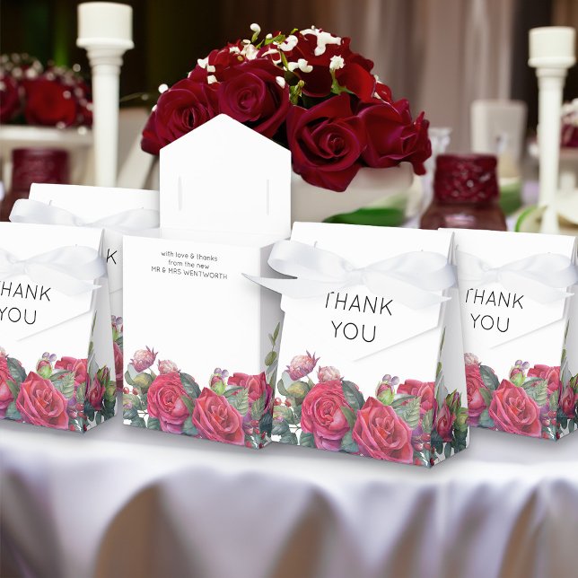 Red Rose Wedding Thank You Favor Box (Red Rose favor bags from my Red Rose and Eucalyptus Wedding Collection)