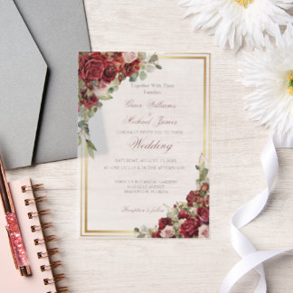 Red Rose Wedding Vellum Invitations