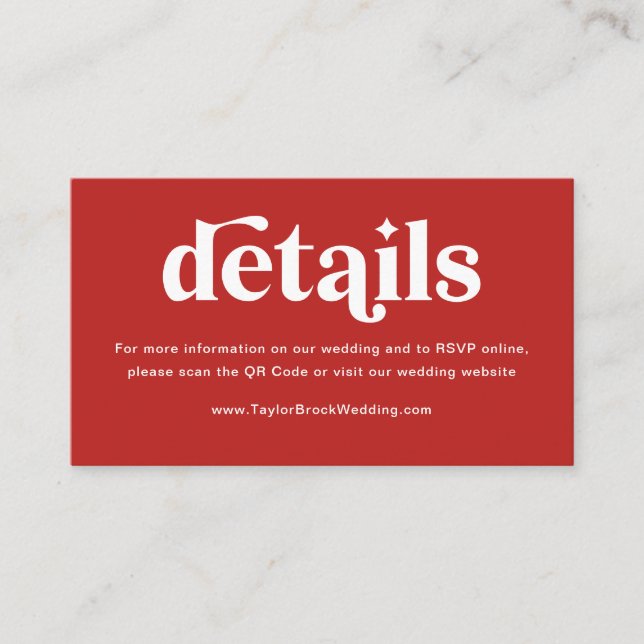 Red Rose Wedding Website  Enclosure Card (Front)