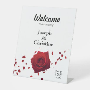 Red Rose Wedding Welcome Pedestal Sign
