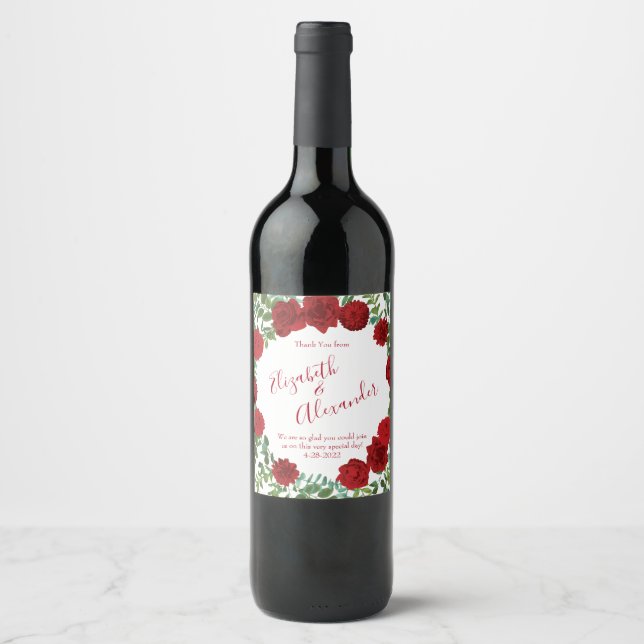 Red Rose Wedding Wine Label (Front)