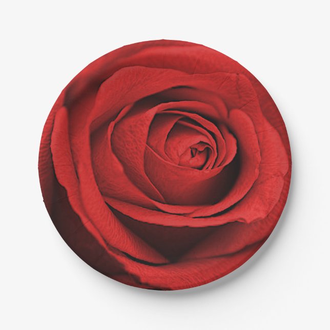 Red Rose White (Any Colour) Rustic Glam Wedding Paper Plate (Front)
