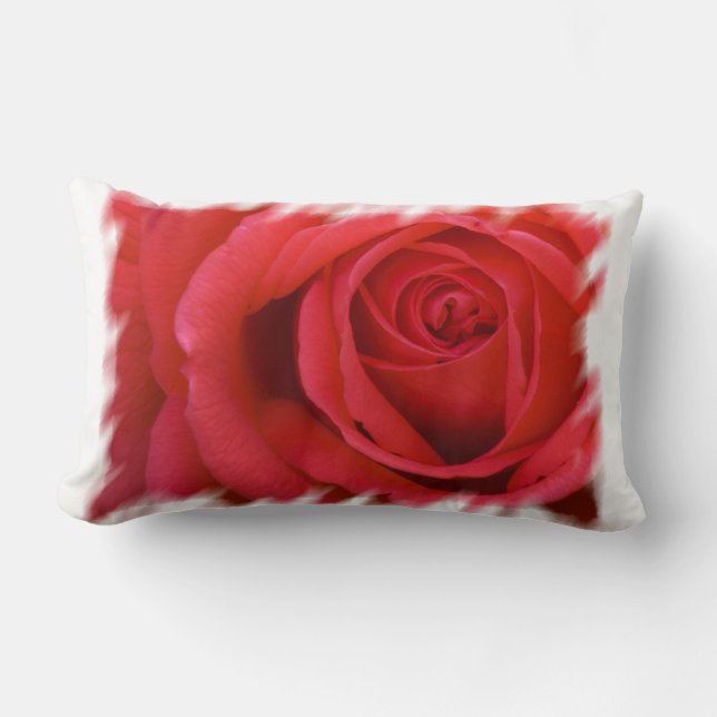 Red Rose White Border Lumbar Pillow (Front)