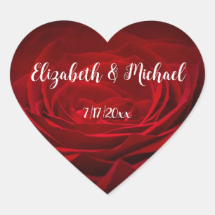 Red Rose White Handwritten Script Custom Wedding Heart Sticker