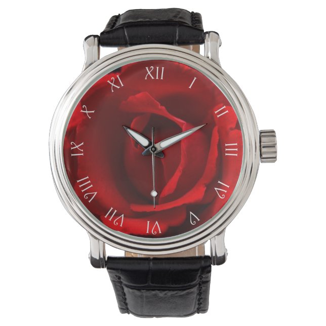Red Rose White Script Roman Numbers Mens arc2 Watch (Front)