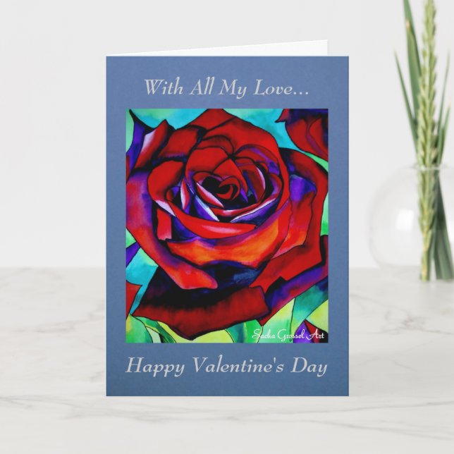 Red Rose With All My Love Valentine Holiday Card (Front)