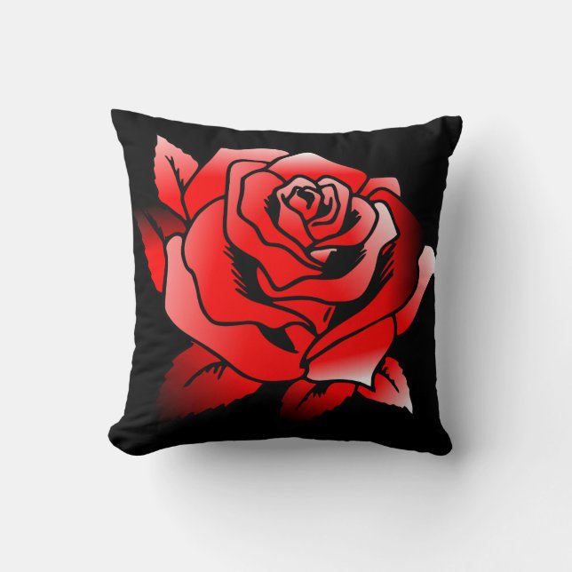 Red Rose With Black Contours Throw Pillow (Front)