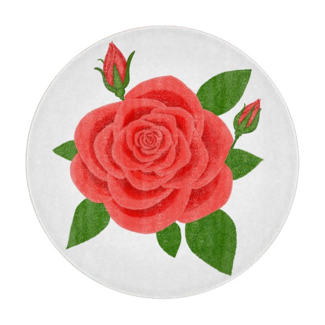 Red Rose With Buds Round Cutting Board (Front)