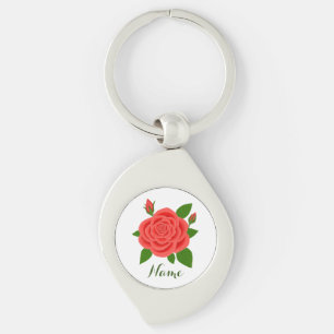Red Rose With Buds & Text Keychain