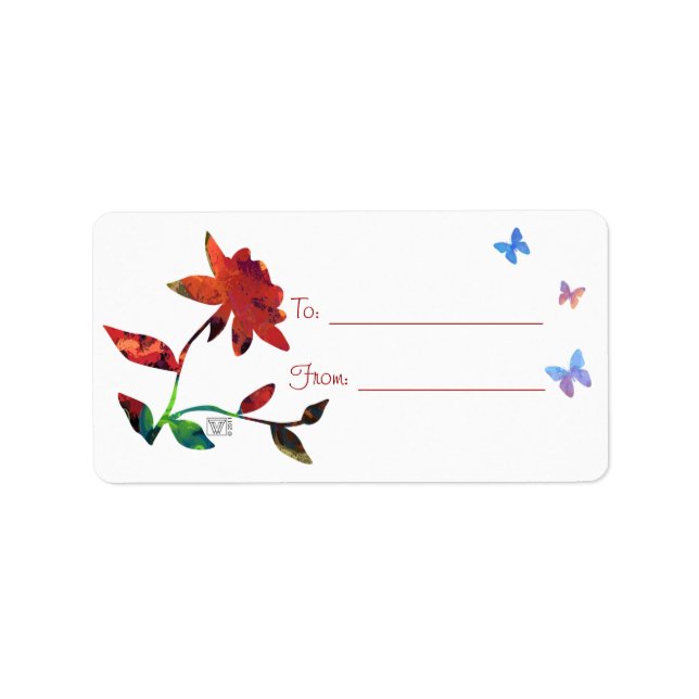 Red Rose with Butterflies Gift Labels (Front)