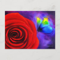 Red Rose With Butterfly Painting Art - Multi