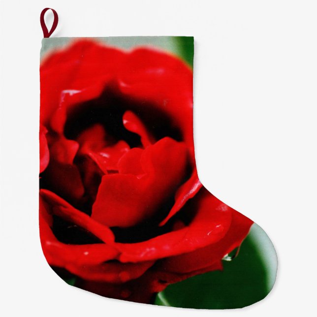 Red Rose with Dew Drops  Large Christmas Stocking (Front)