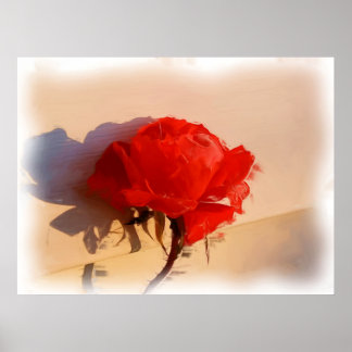 Red Rose with Frost Oil Painting Digital Art Poster