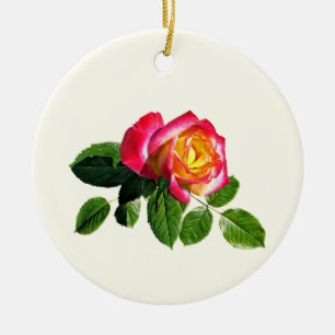 Red Rose With Golden Yellow Centre Ceramic Ornament