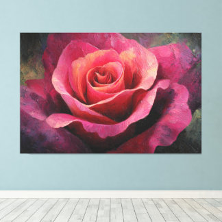 Red Rose with Green Leaves on Beige Background Canvas Print